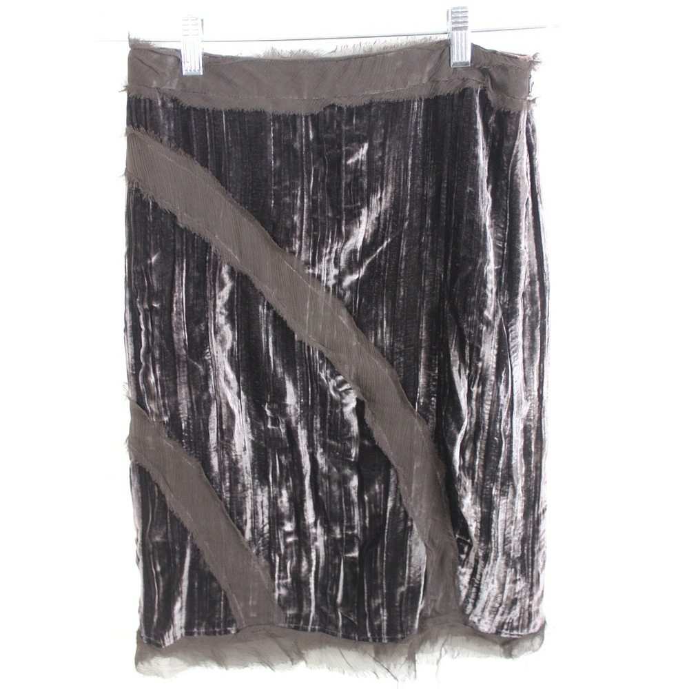 Worth New York Silk Blend Velvet Pencil Skirt Charcoal Grey Raw Edge Trim Size 4